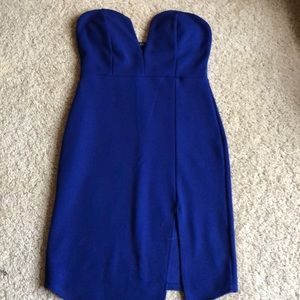 NWOT royal blue strapless dress w side slit